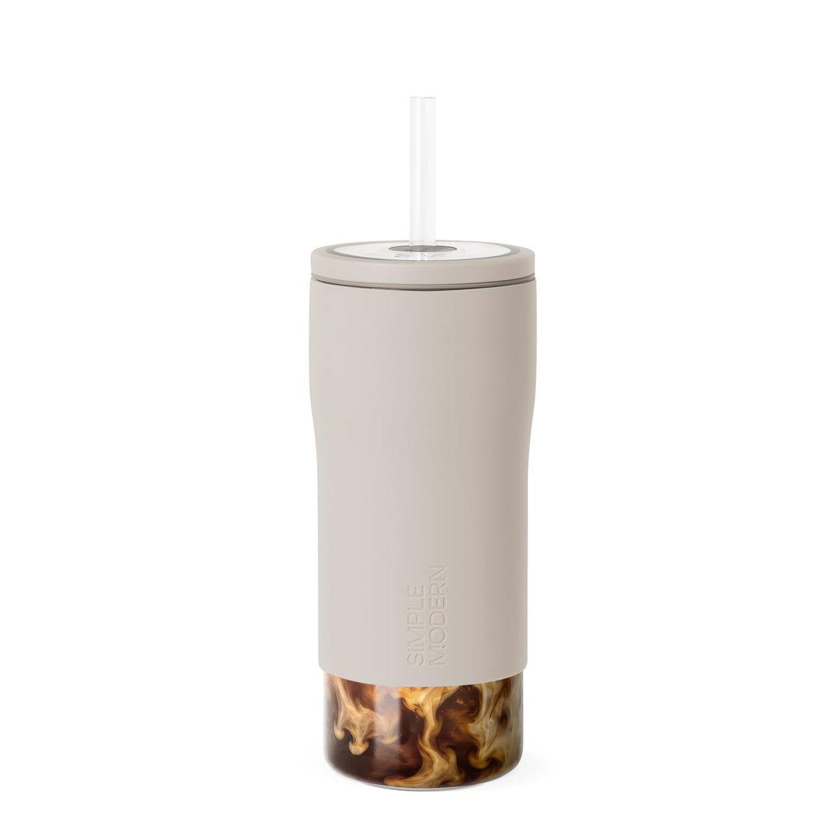 Glass Iced Coffee Cup with Straw Lid 20oz Beige Q170