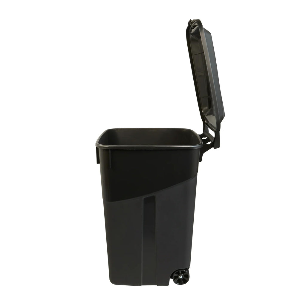 45 Gallon Black Wheeled Trash Can with Attached Lid B676239
