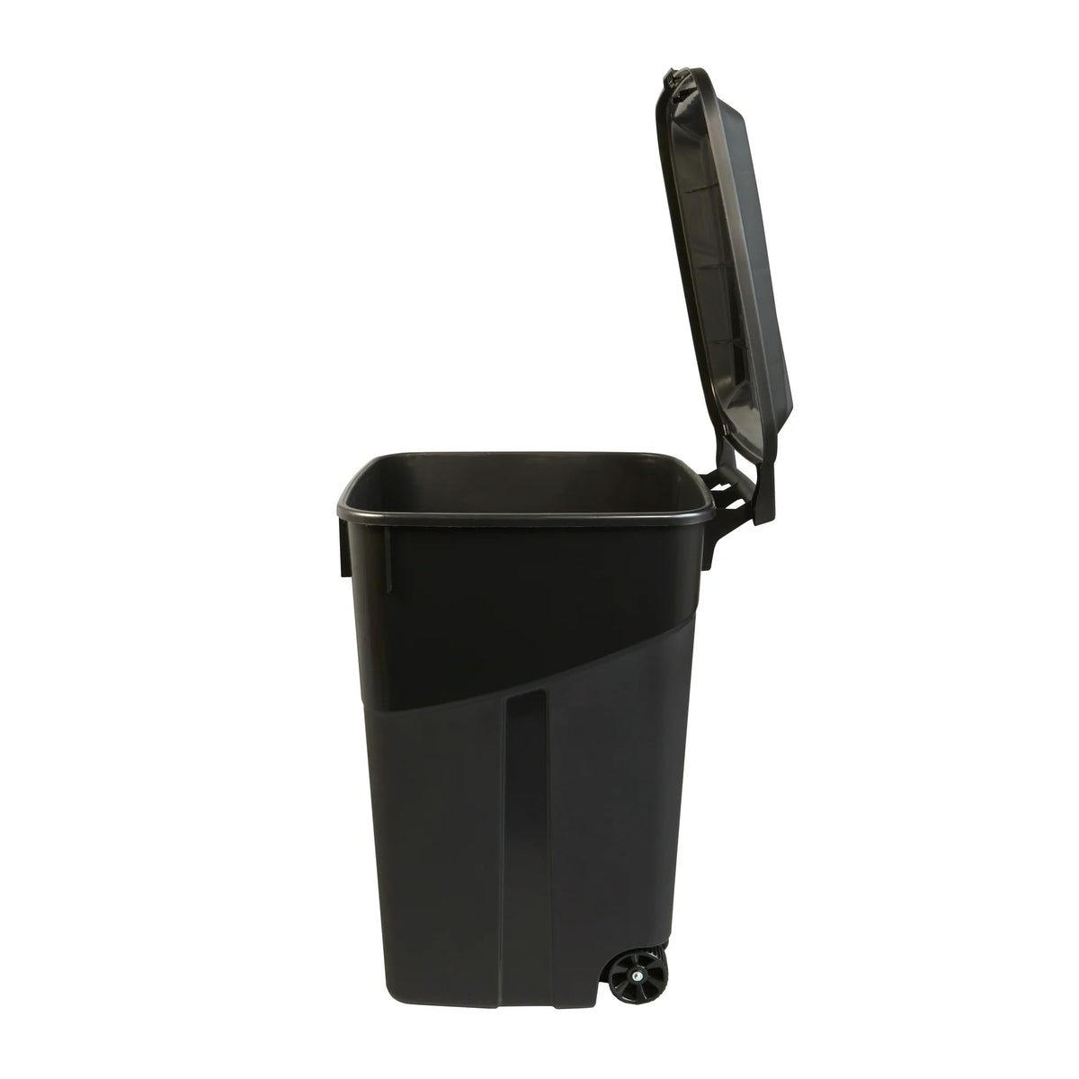 45 Gallon Black Wheeled Trash Can with Attached Lid B676239