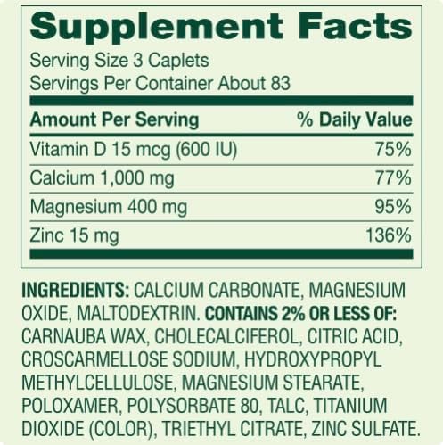 Calcium Magnesium Zinc with Vitamin D3 250 Caplets W82386