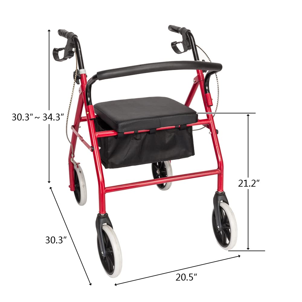 Height Adjustable Rolling Walker with Wheels and Seat H575