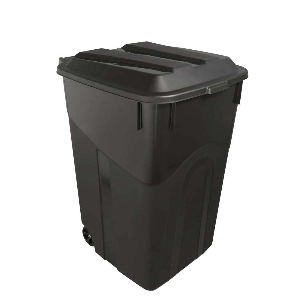 45 Gallon Black Wheeled Trash Can with Attached Lid B676239