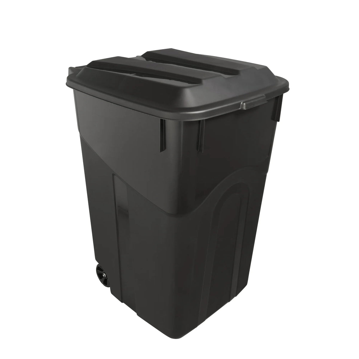 45 Gallon Black Wheeled Trash Can with Attached Lid B676239