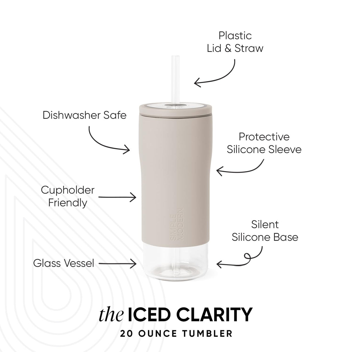 Glass Iced Coffee Cup with Straw Lid 20oz Beige Q170