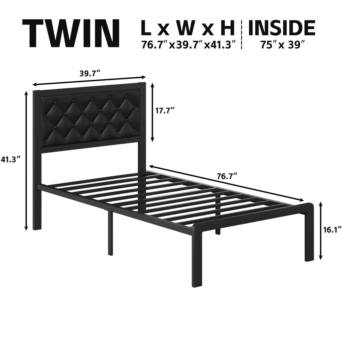 Black PU Leather Upholstered Twin Bed Frame with Headboard N298
