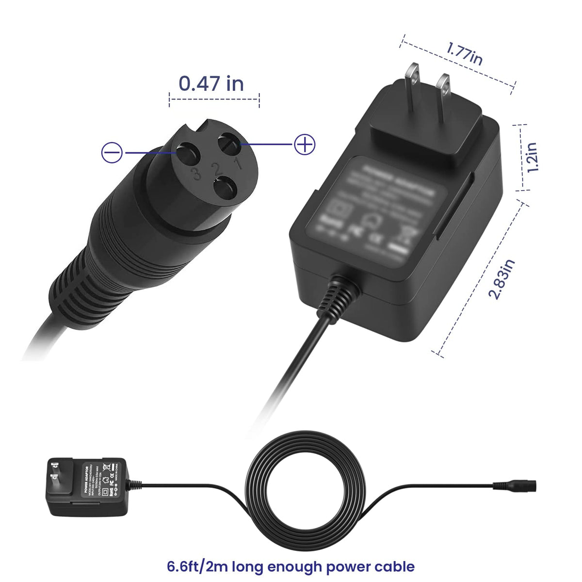 24V Electric Scooter Charger 3-Prong Inline Female Power Cord W422801