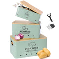 Metal Vegetable Storage Set of 3 with Aerating Holes and Bamboo Lid V3833