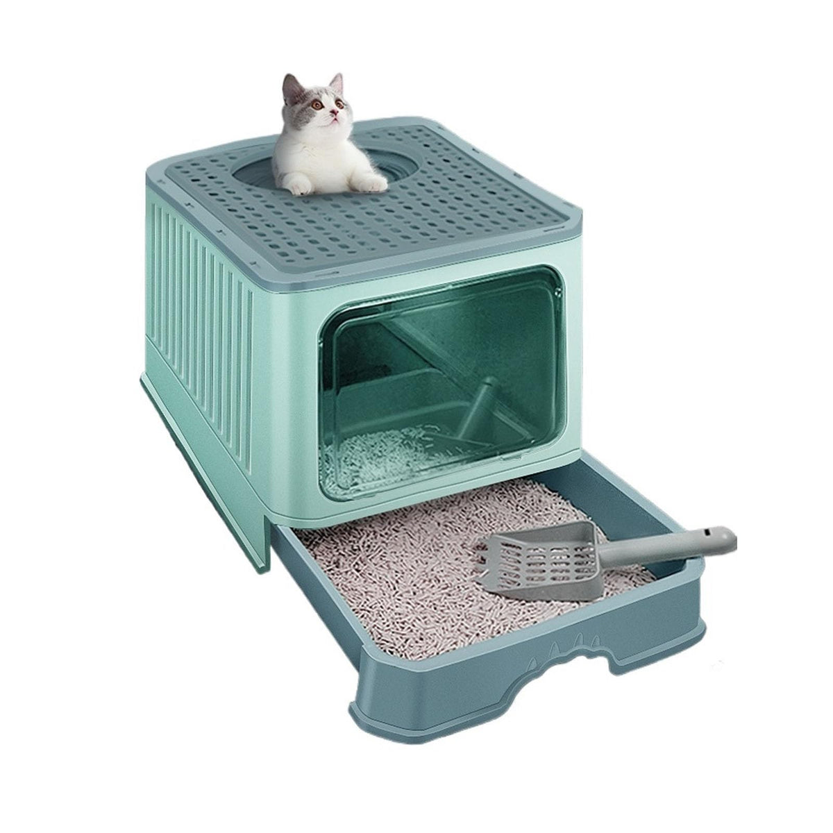Enclosed Foldable Cat Litter Box with Lid R1149
