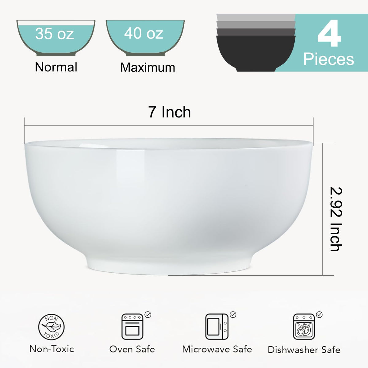 40 oz Off White Ceramic Soup Bowls Set of 4 O572056