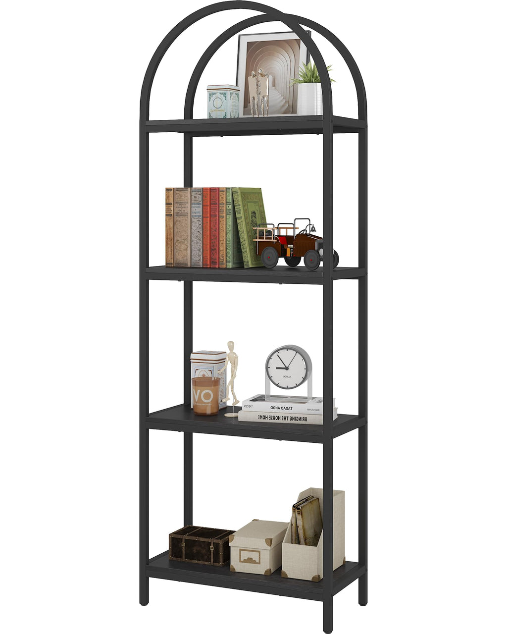4 Tier Arched Black Bookshelf D3739