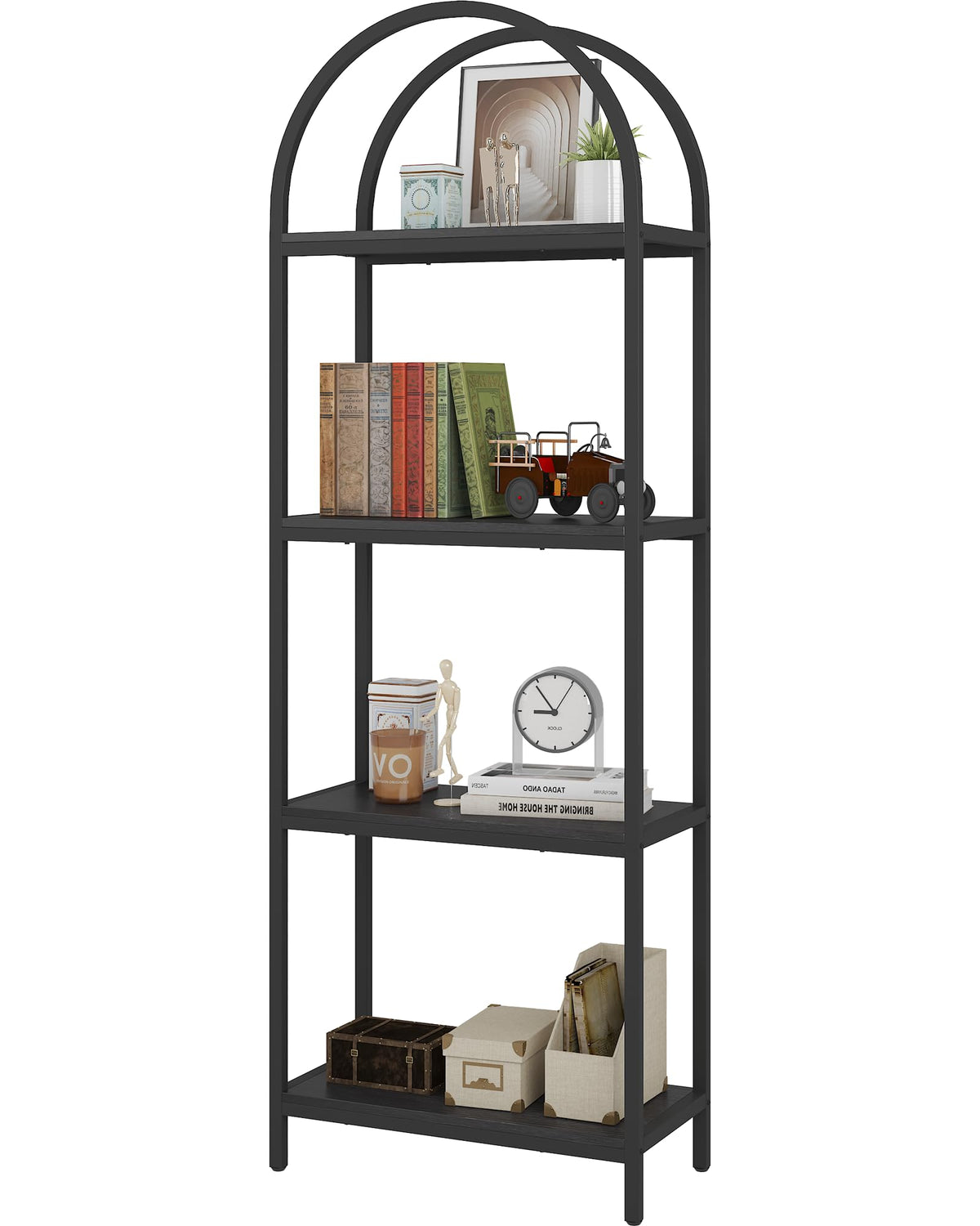 4 Tier Arched Black Bookshelf D3739