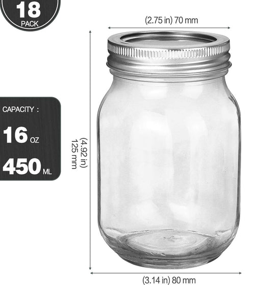 16oz Regular Mouth Mason Jars 18 Pack Y902494