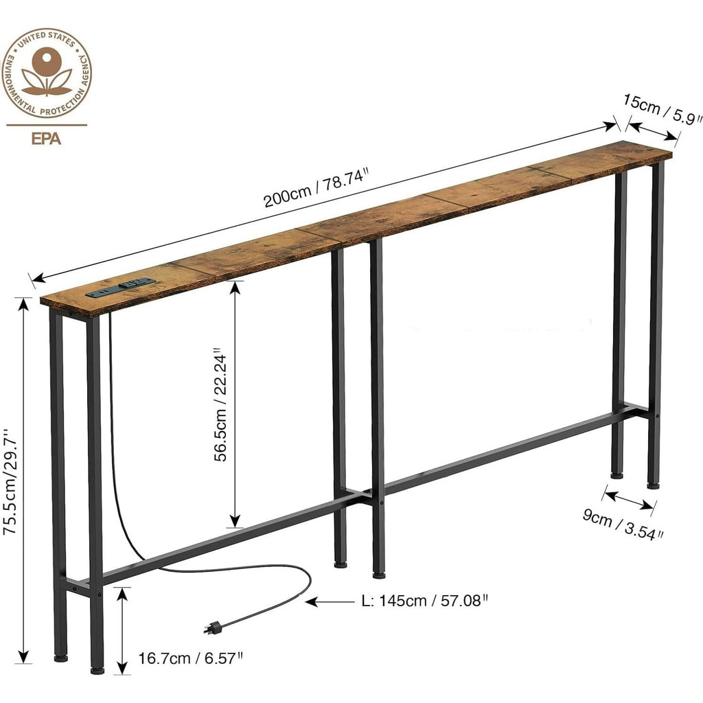 78" Narrow Console Sofa Table with Power Outlets & 2 USB Ports D2510