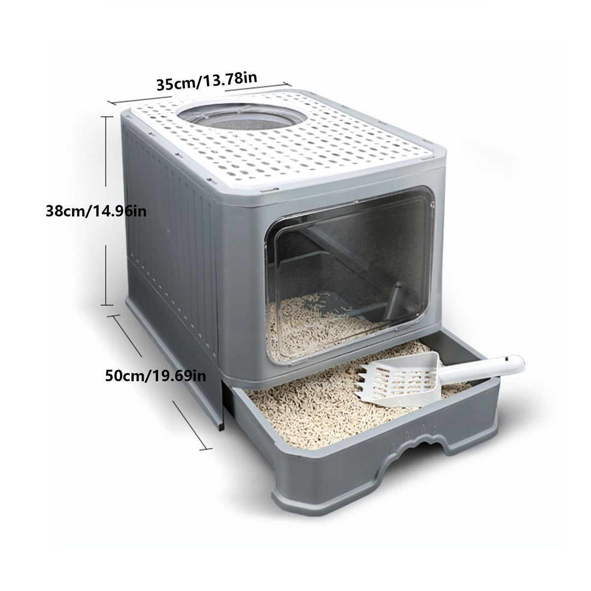 Enclosed Foldable Cat Litter Box with Lid R1149