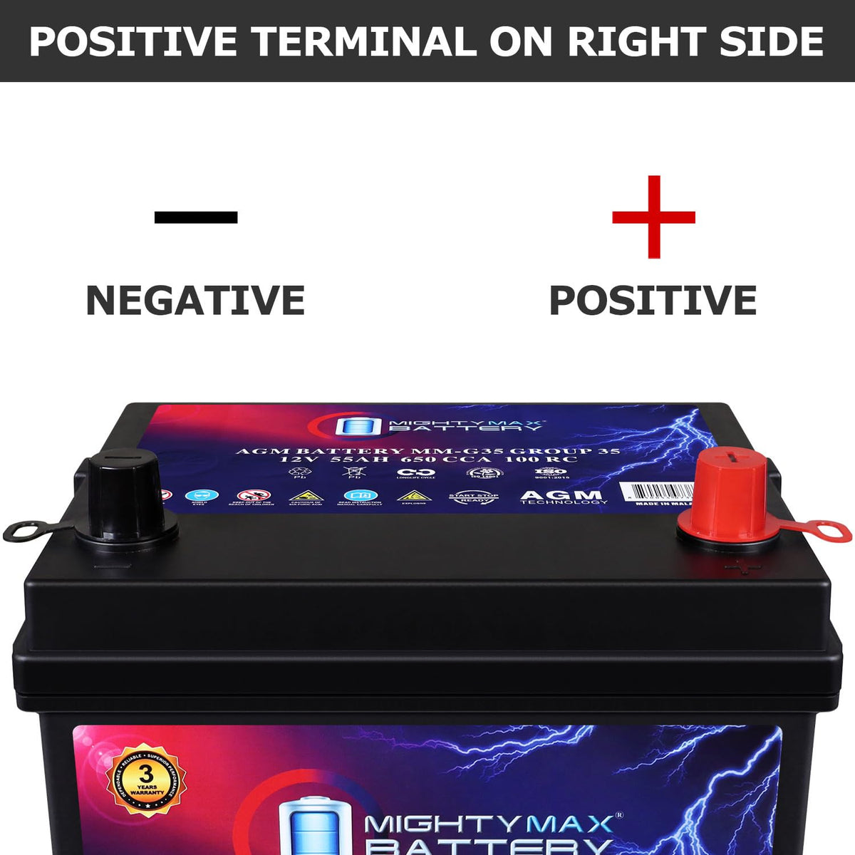 12V 55Ah AGM 650 CCA Group Size 35 Battery K80800
