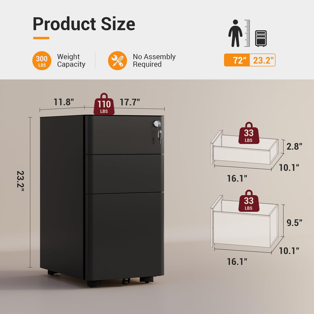 3 Drawer Mobile File Cabinet M374945