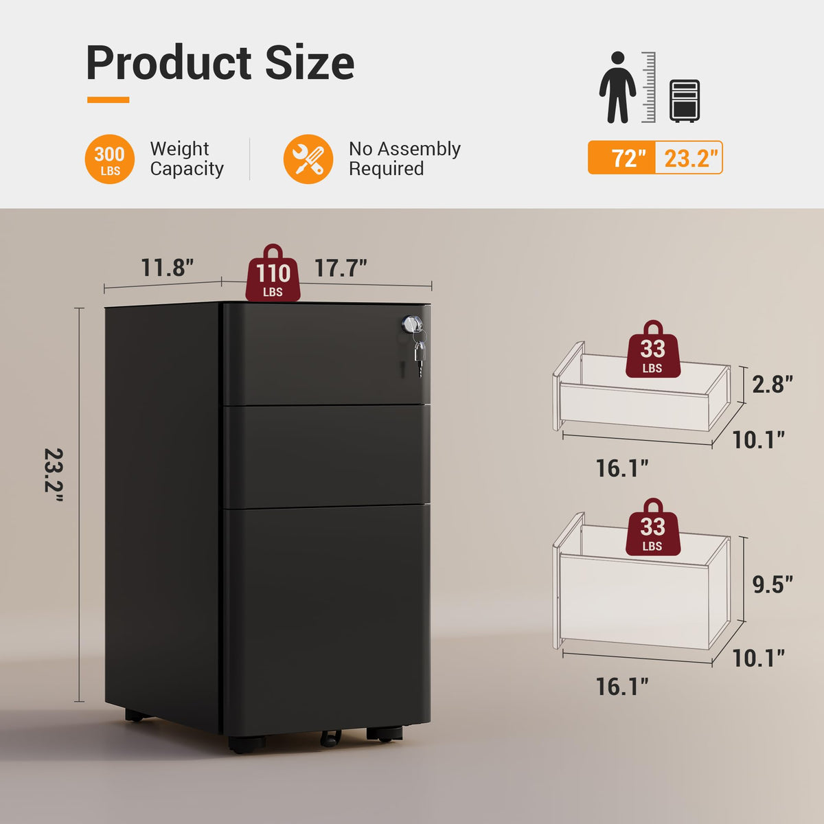 3 Drawer Mobile File Cabinet M374945