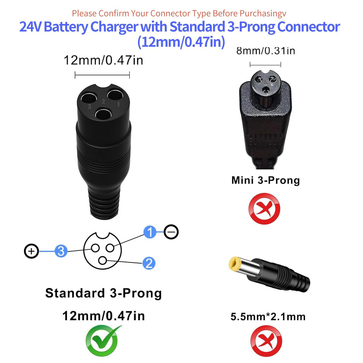 24V Electric Scooter Charger 3-Prong Inline Female Power Cord W422801