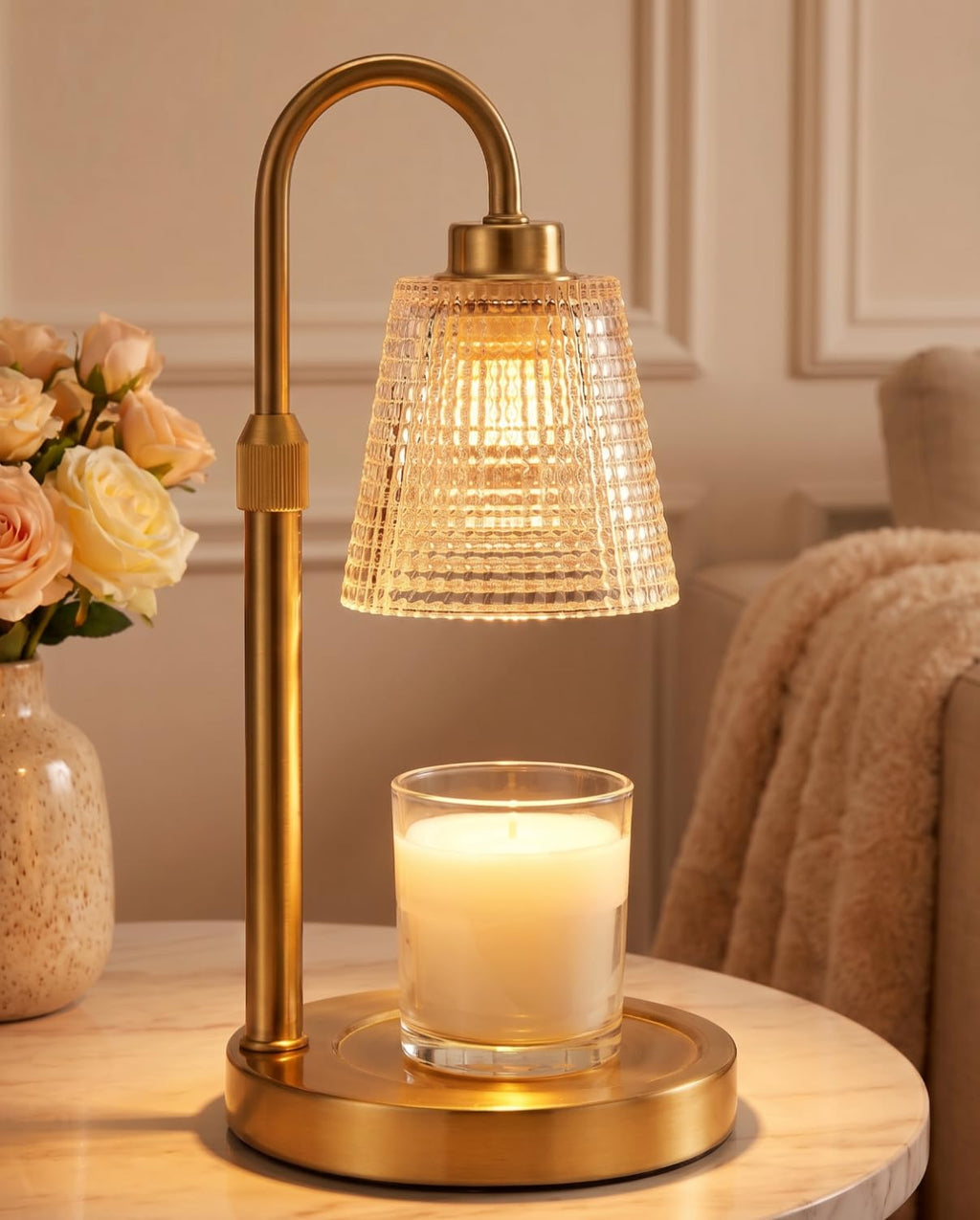 Gold Candle Warmer Lamp with Timer, Dimmable, Height Adjustable I31129