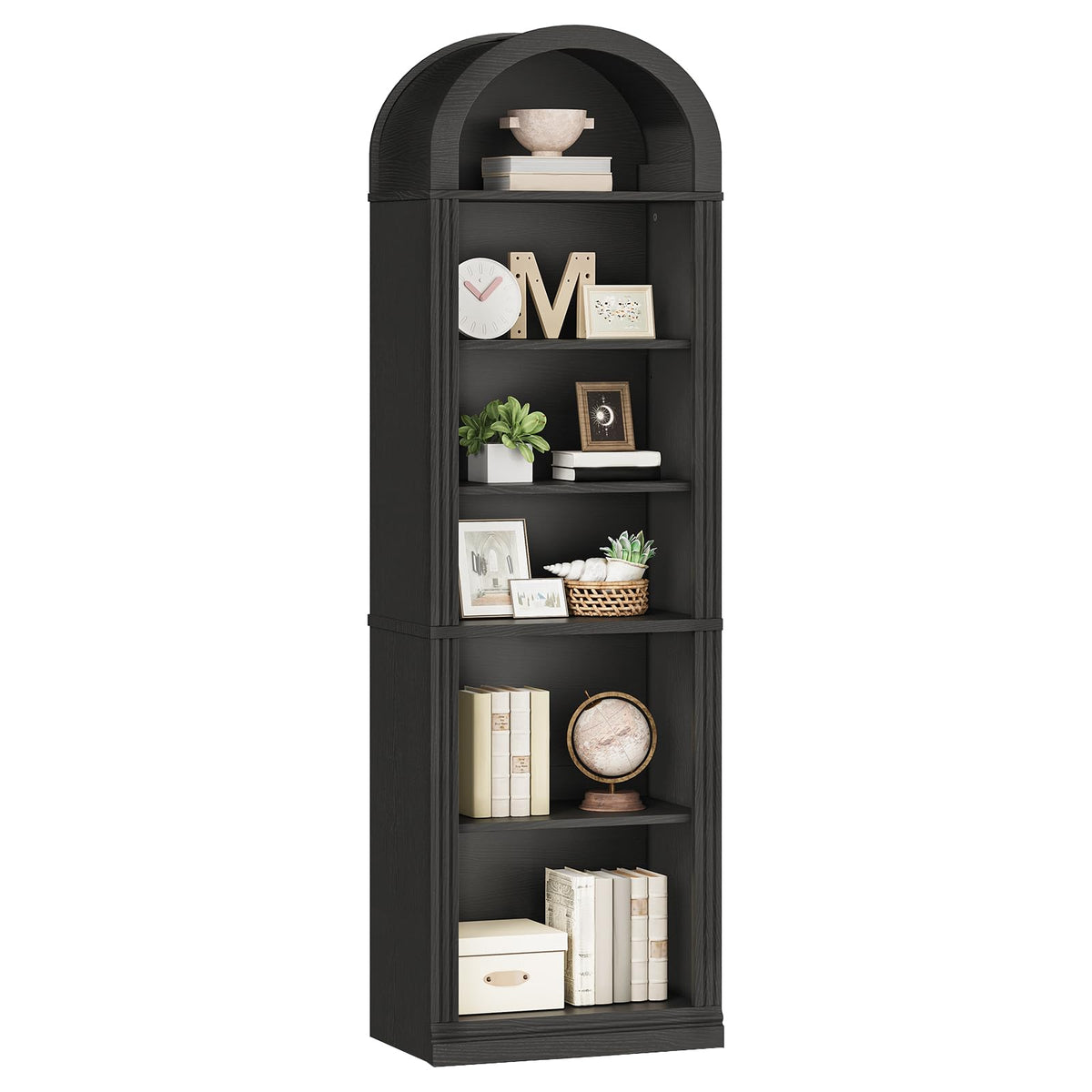 75.8" Tall Narrow 6-Tier Arched Wooden Bookshelf, Black D61473