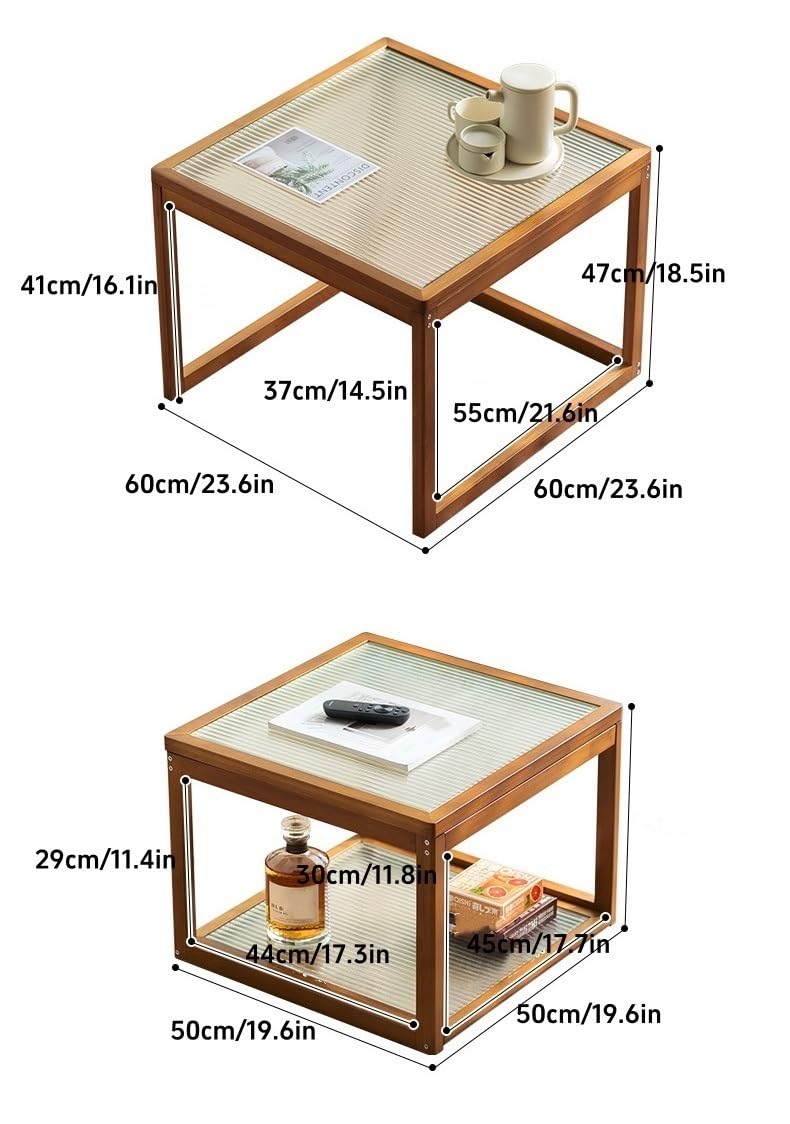 Nesting Coffee Tables Set of 2 Wooden Square Side Table with Tempered Glass Top F80505