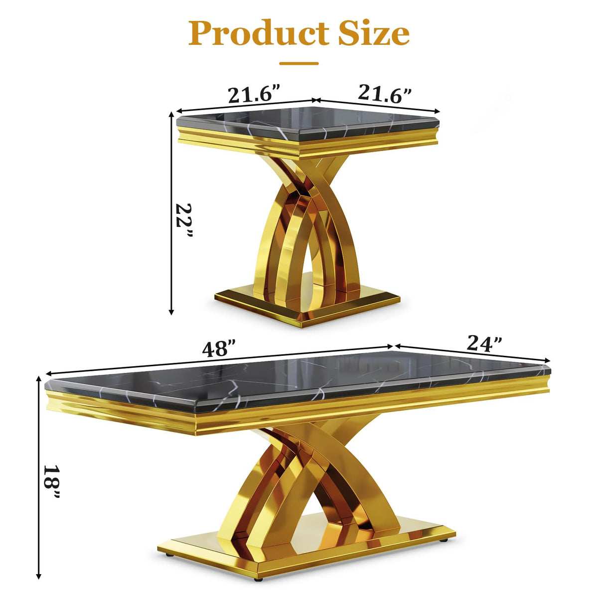 Black and Gold Coffee Table Set of 2 N2819