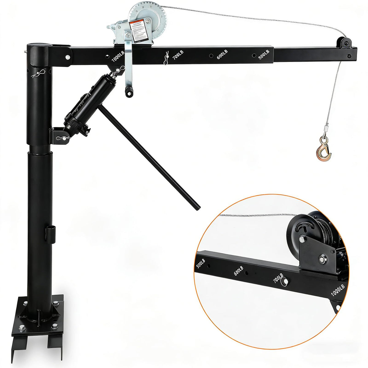 1000 LBS Hydraulic Pickup Truck Crane with Manual Winch F699994