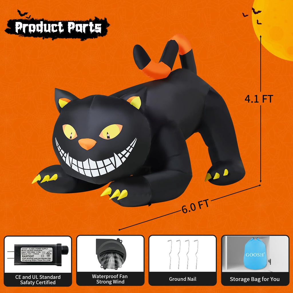 6 FT Halloween Inflatable Black Cat with LED Lights K6838