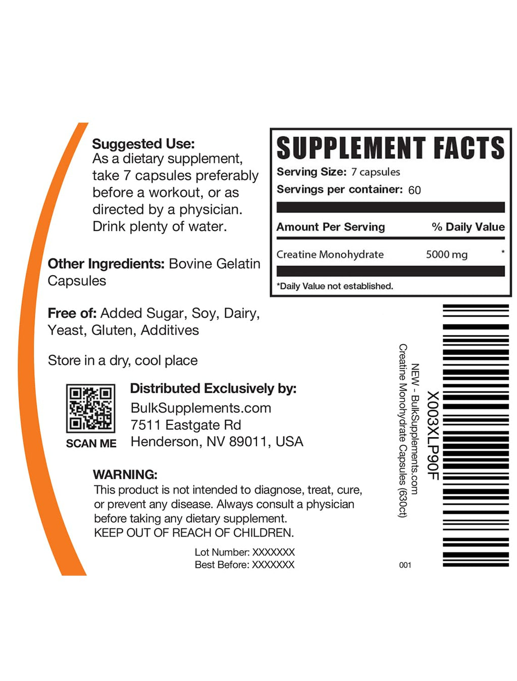 Micronized Creatine Monohydrate Capsules Gluten Free 5000mg 420 Count V270045