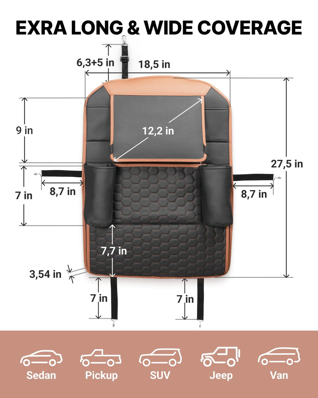 Black-Brown Backless Booster, Waterproof Seat Protector & Backseat Organizer Q1649