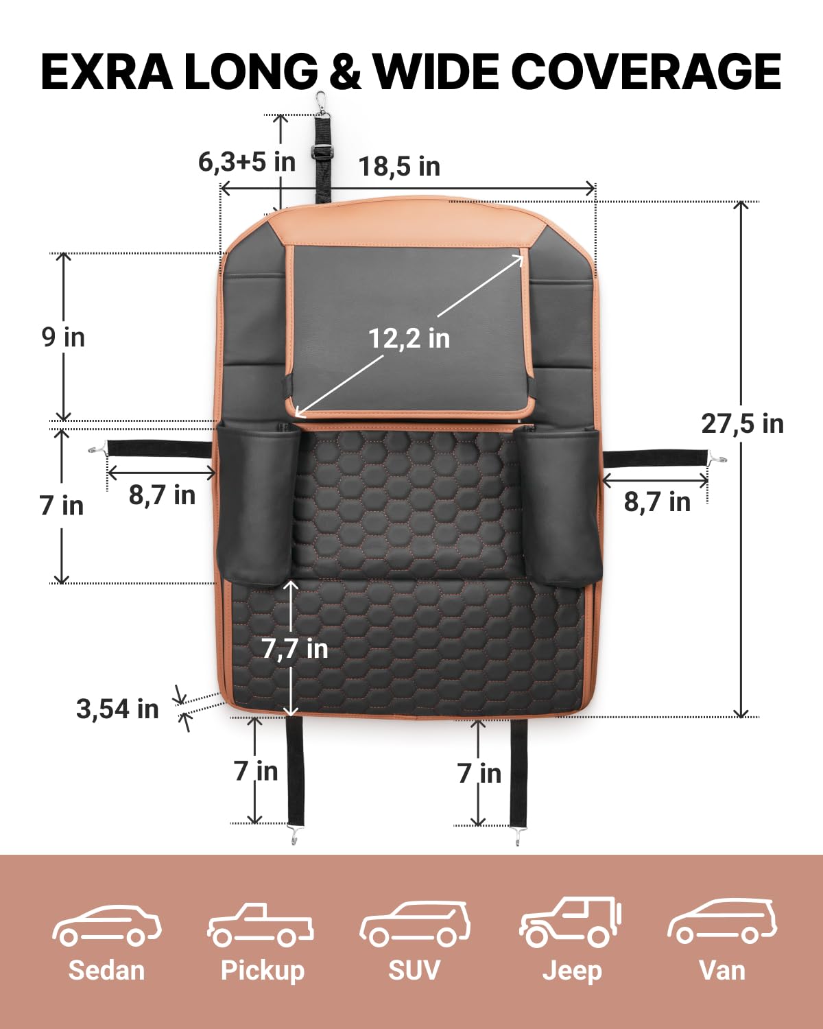 Black-Brown Backless Booster, Waterproof Seat Protector & Backseat Organizer Q1649
