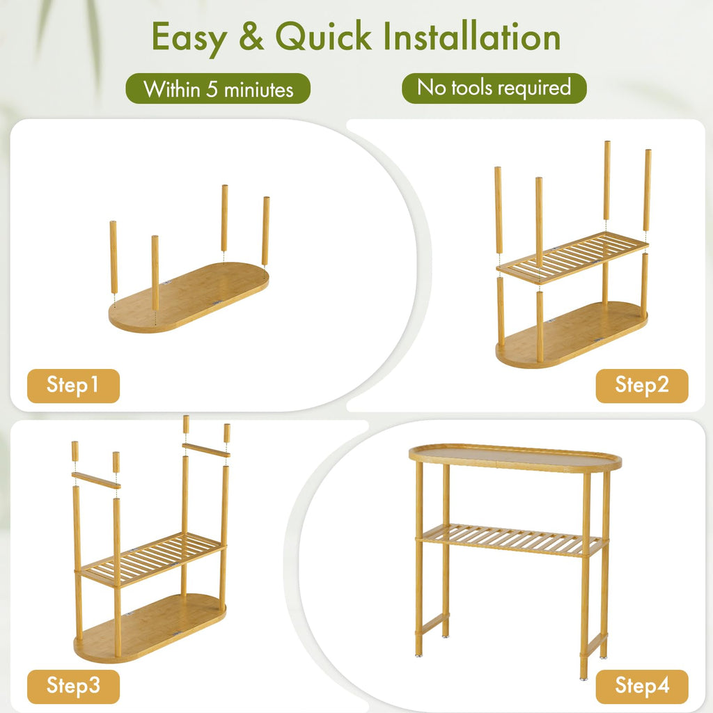 Bamboo 2-tier Oval Top Console Table U3959