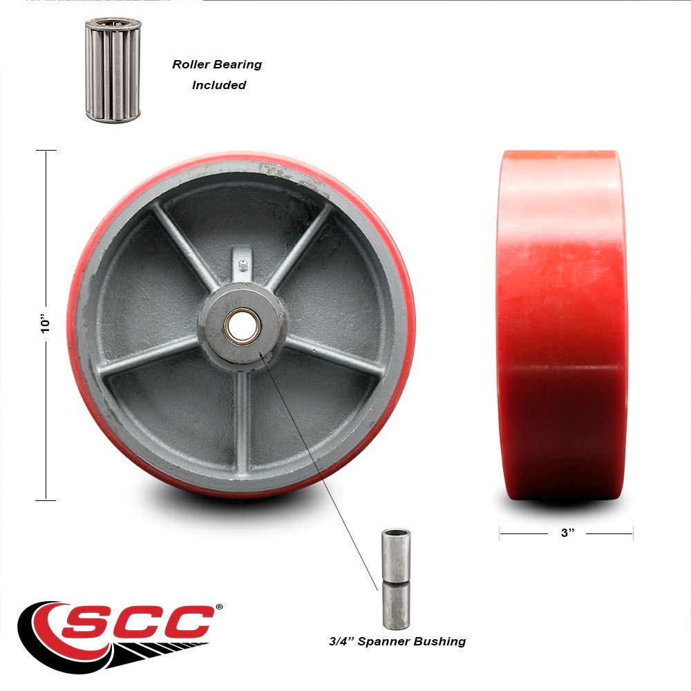Red Poly on Cast Iron Wheel with Roller Bearing D6810