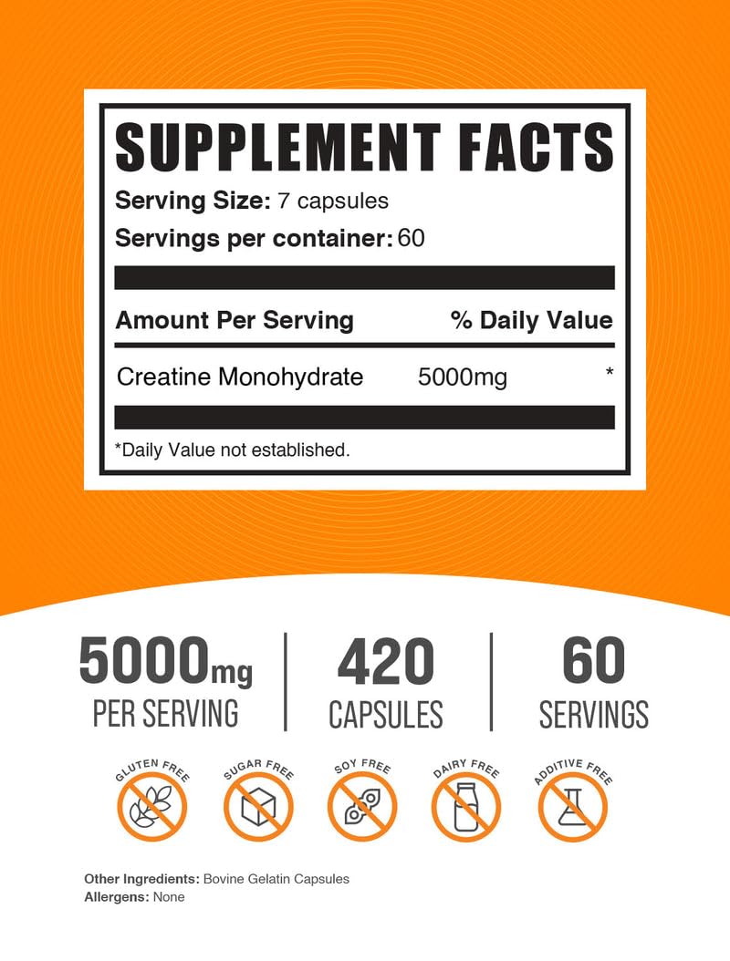 Micronized Creatine Monohydrate Capsules Gluten Free 5000mg 420 Count V270045