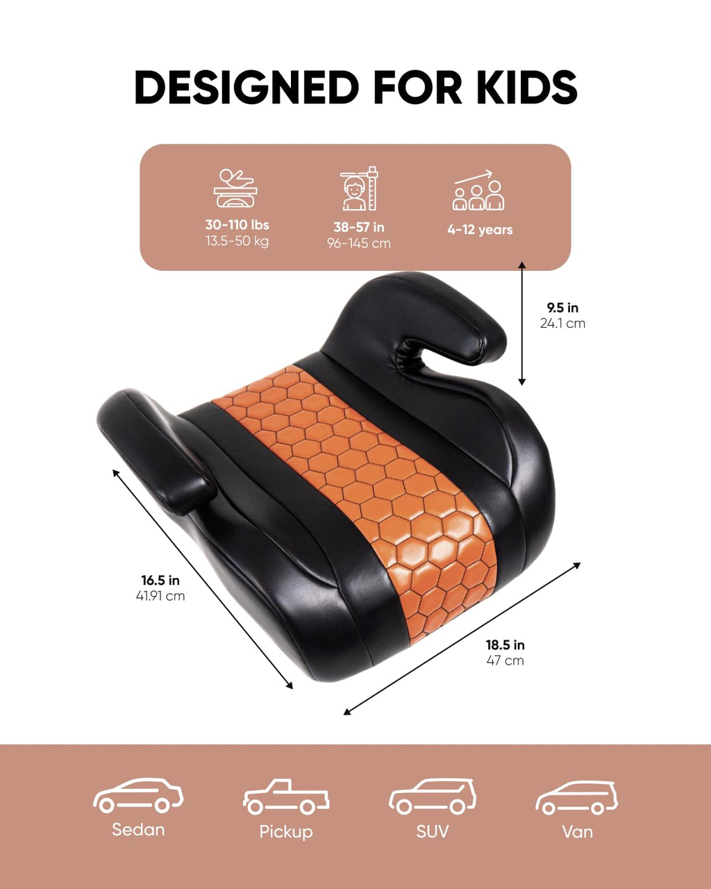 Black-Brown Backless Booster, Waterproof Seat Protector & Backseat Organizer Q1649