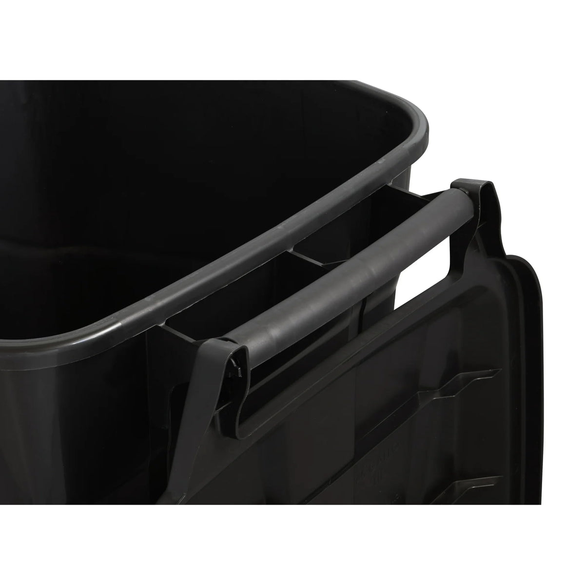 45 Gallon Black Wheeled Trash Can with Attached Lid B676239