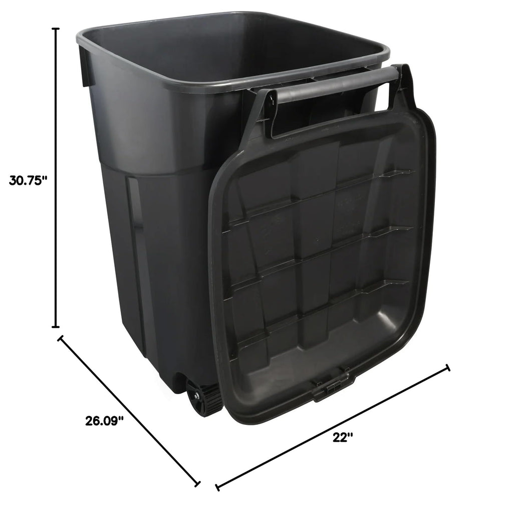 45 Gallon Black Wheeled Trash Can with Attached Lid B676239