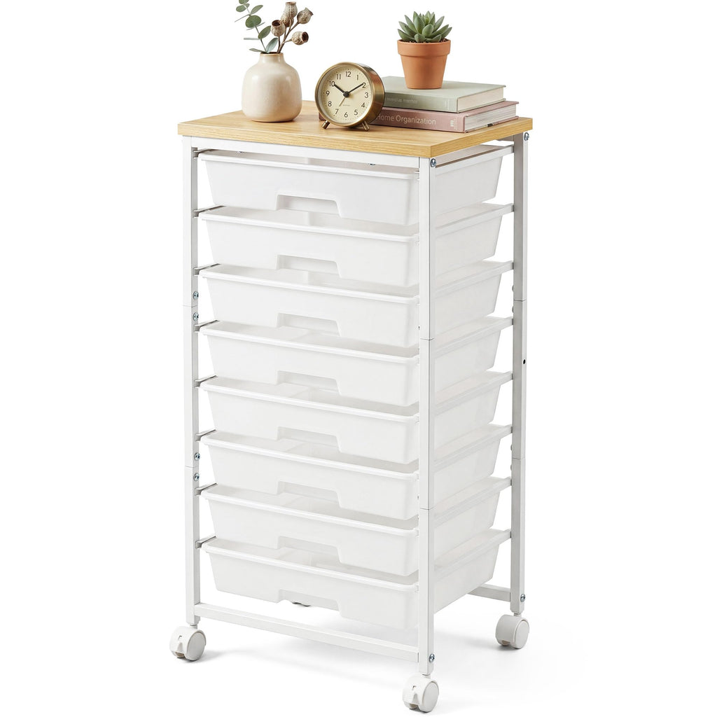 8 Drawer Rolling Storage Cart with Wooden Tabletop E595109