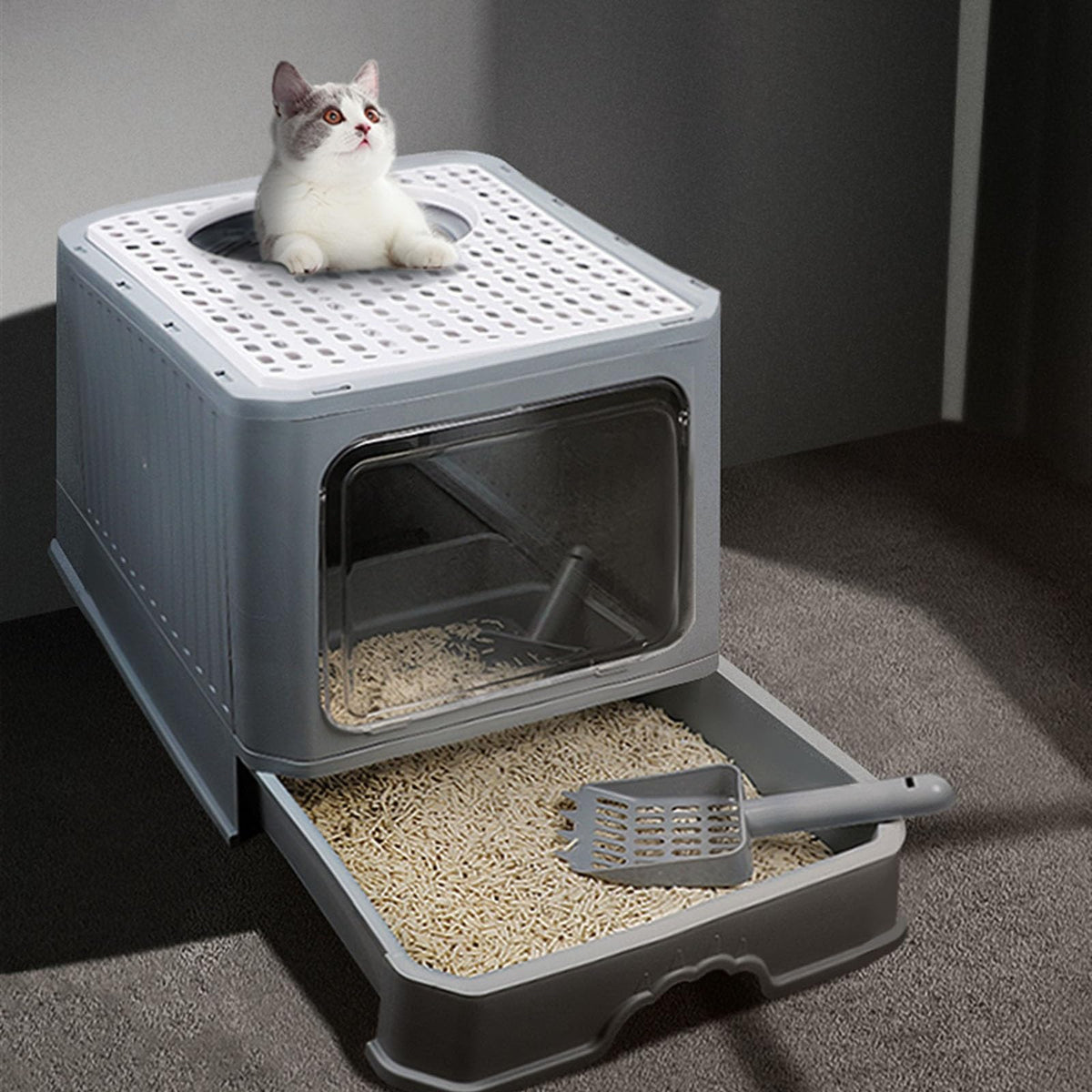Enclosed Foldable Cat Litter Box with Lid R1149