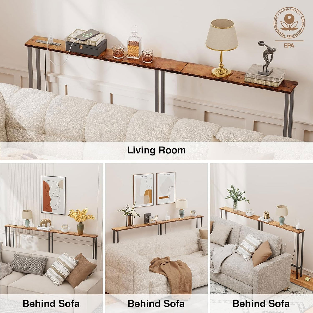 78" Narrow Console Sofa Table with Power Outlets & 2 USB Ports D2510
