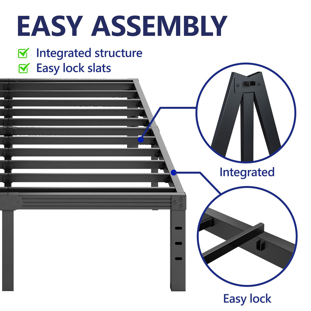 18 Inch High Metal Full Size Platform Bed Frame, Black F296172