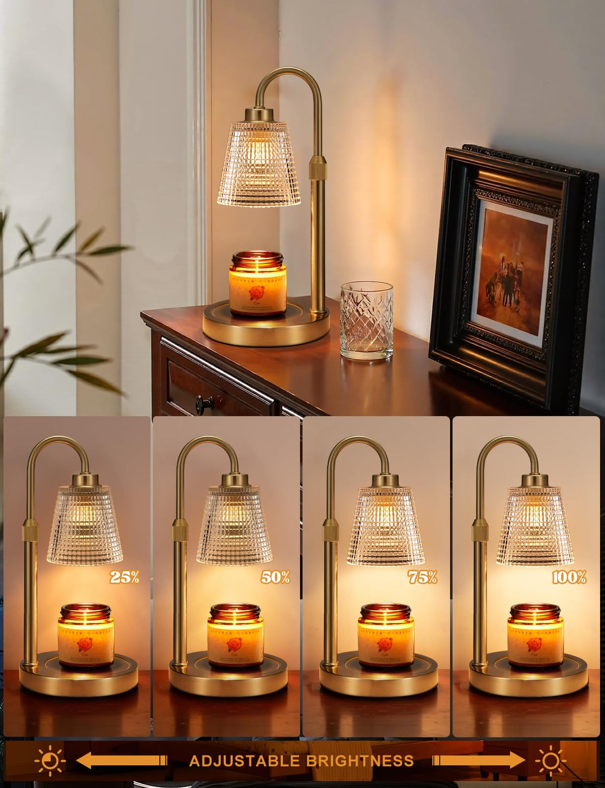 Gold Candle Warmer Lamp with Timer, Dimmable, Height Adjustable I31129