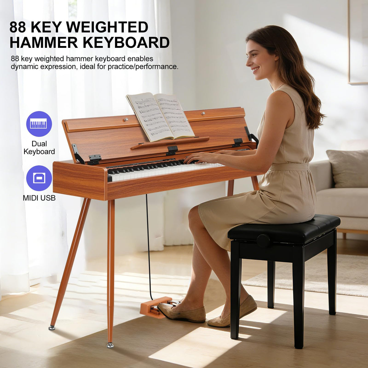 88 Key Weighted Hammer Action Digital Piano with MIDI A2617