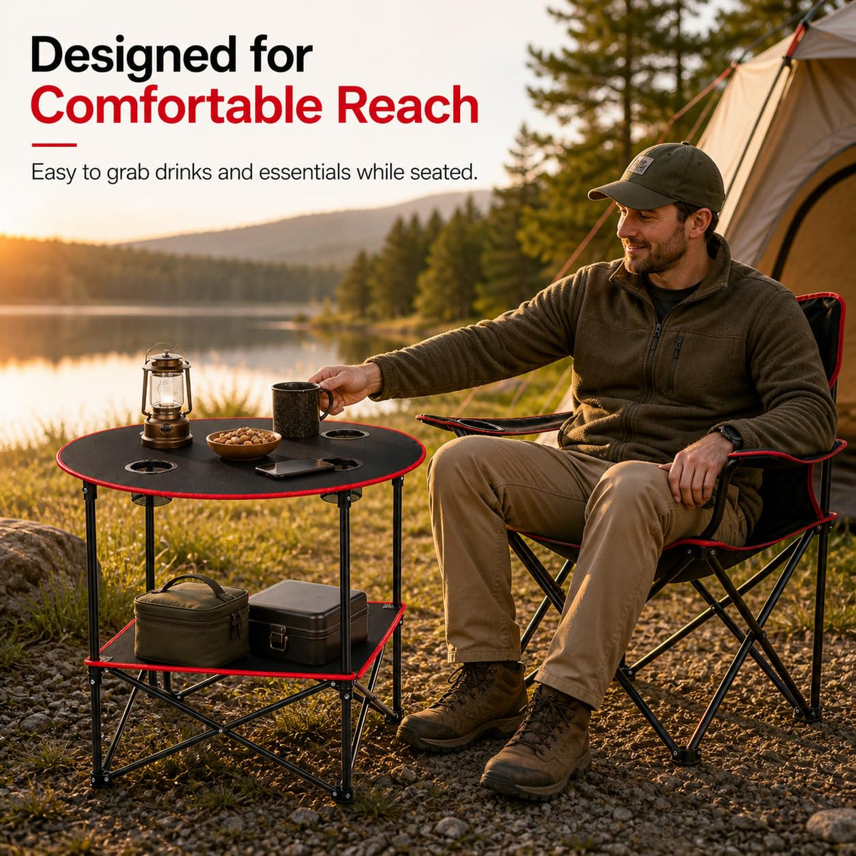 Portable Folding Camping Table with 4 Cup Holders & Carry Bag Z209062