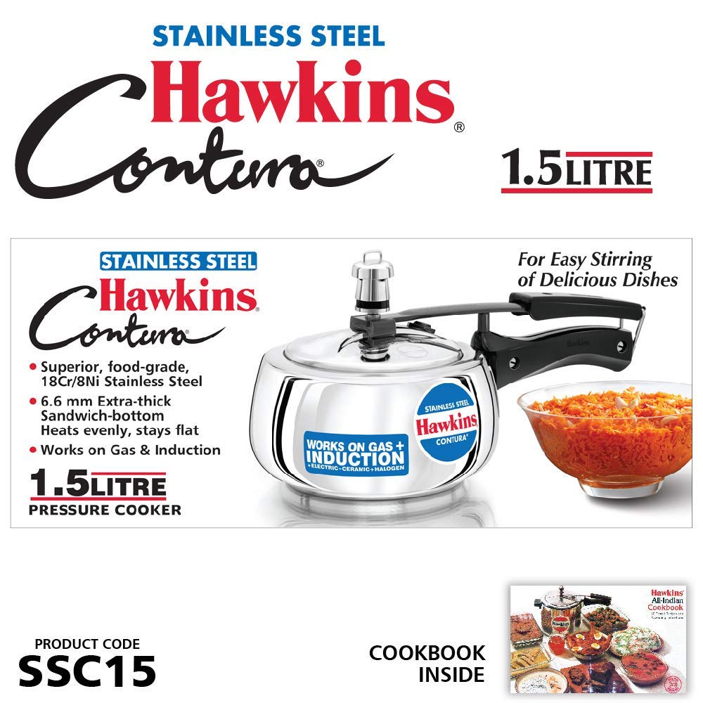 Stainless Steel Induction Gas Compatible Pressure Cooker Combo Set, Silver (1.5 litre and 3 litre) Y4405
