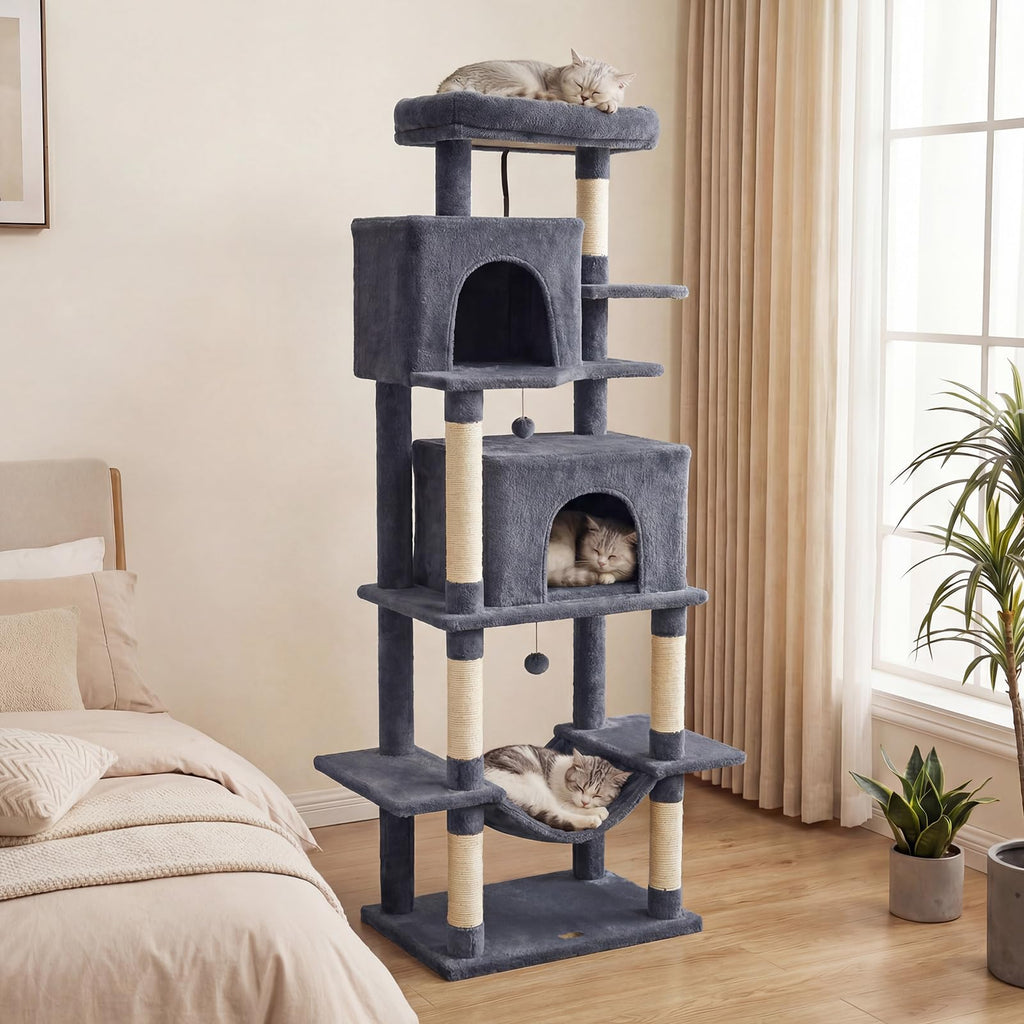 70-inch Multi-Level Cat Tree with Condos and Hammock E1902