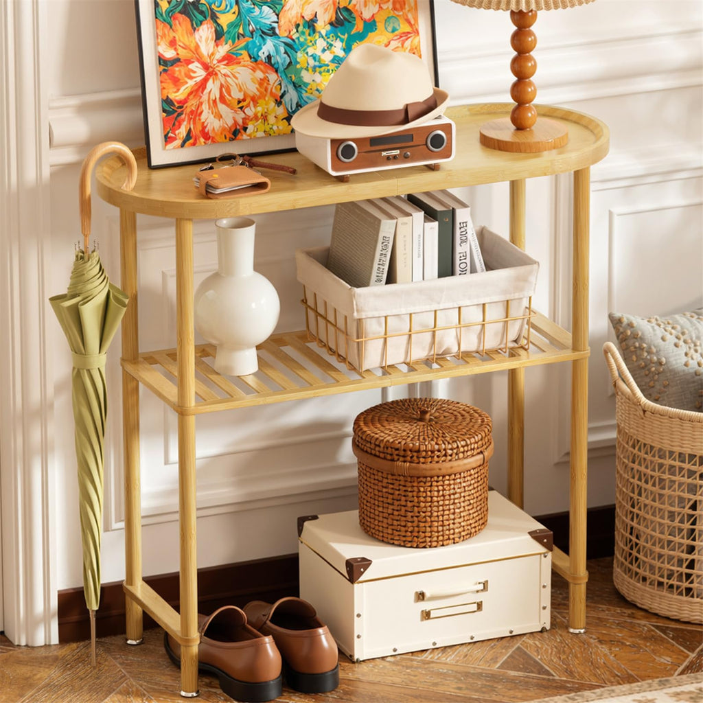 Bamboo 2-tier Oval Top Console Table U3959