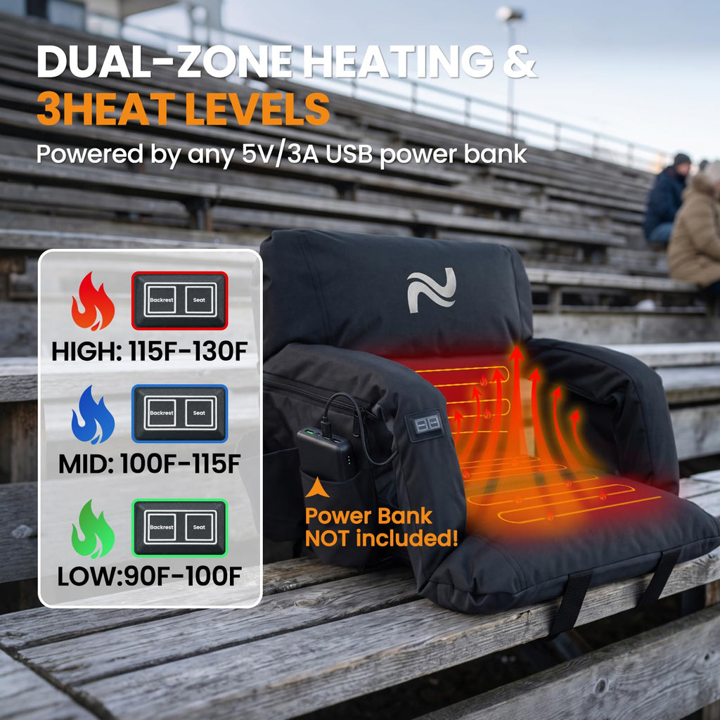 25in Extra Wide Thick Heated Stadium Seats with Back Support J2938