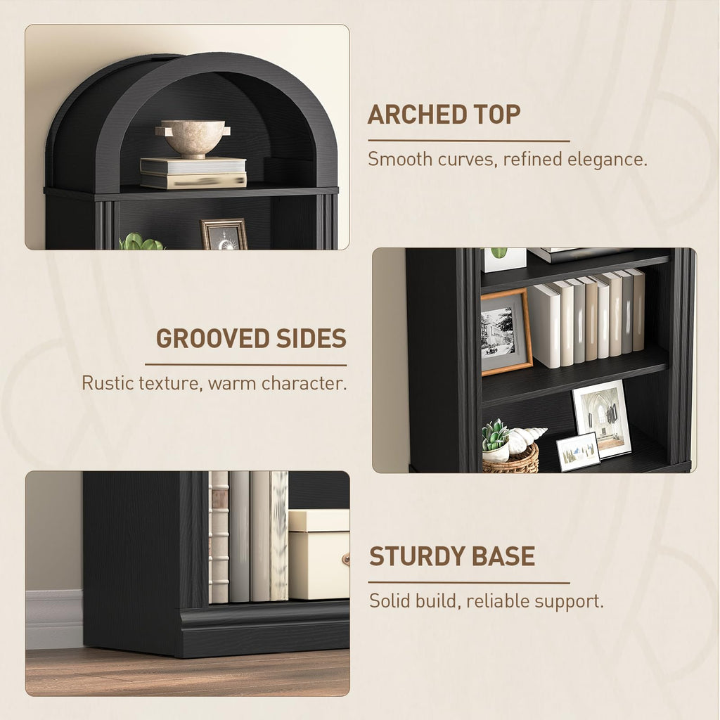 75.8" Tall Narrow 6-Tier Arched Wooden Bookshelf, Black D61473