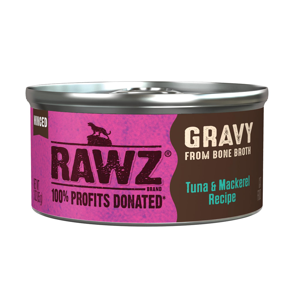 Minced Canned Cat Food in Gravy with Bone Broth, Tuna & Mackerel, 3 Ounce Cans, Pack of 18 J232